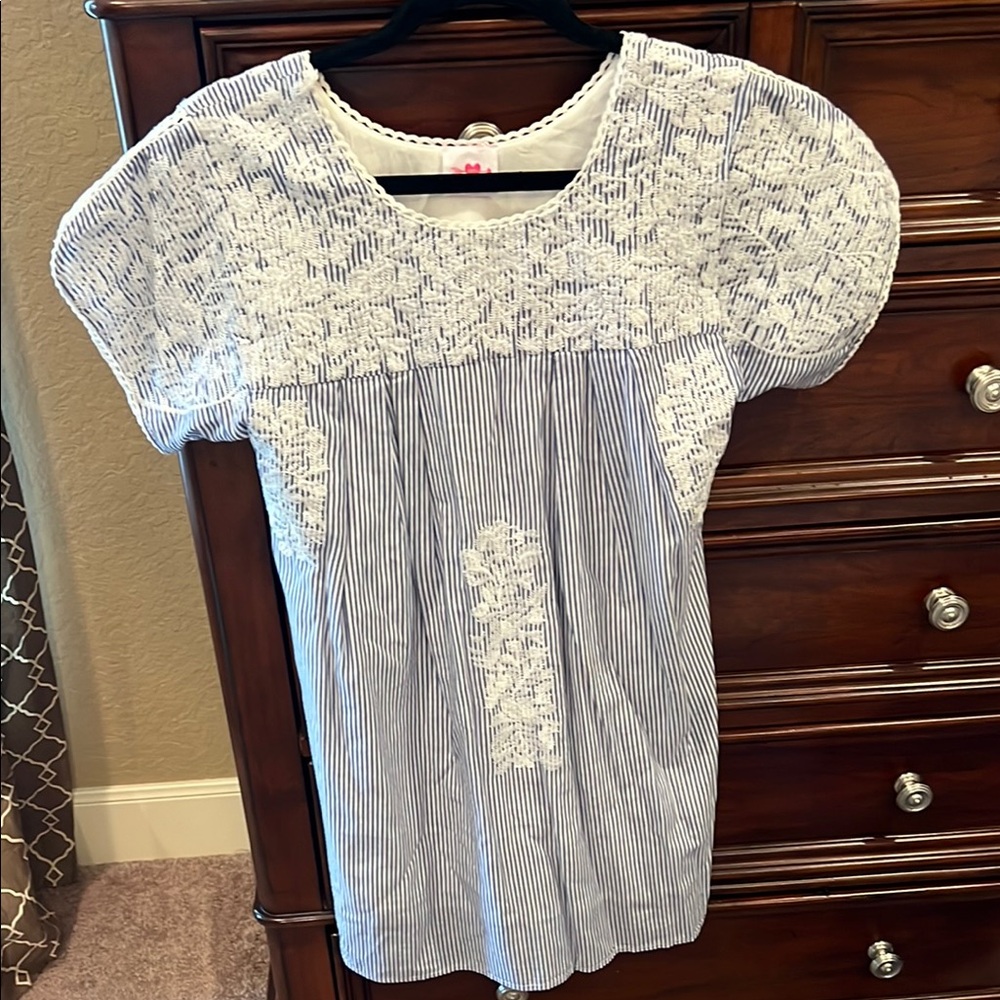 Blue and White Lace Women's Top